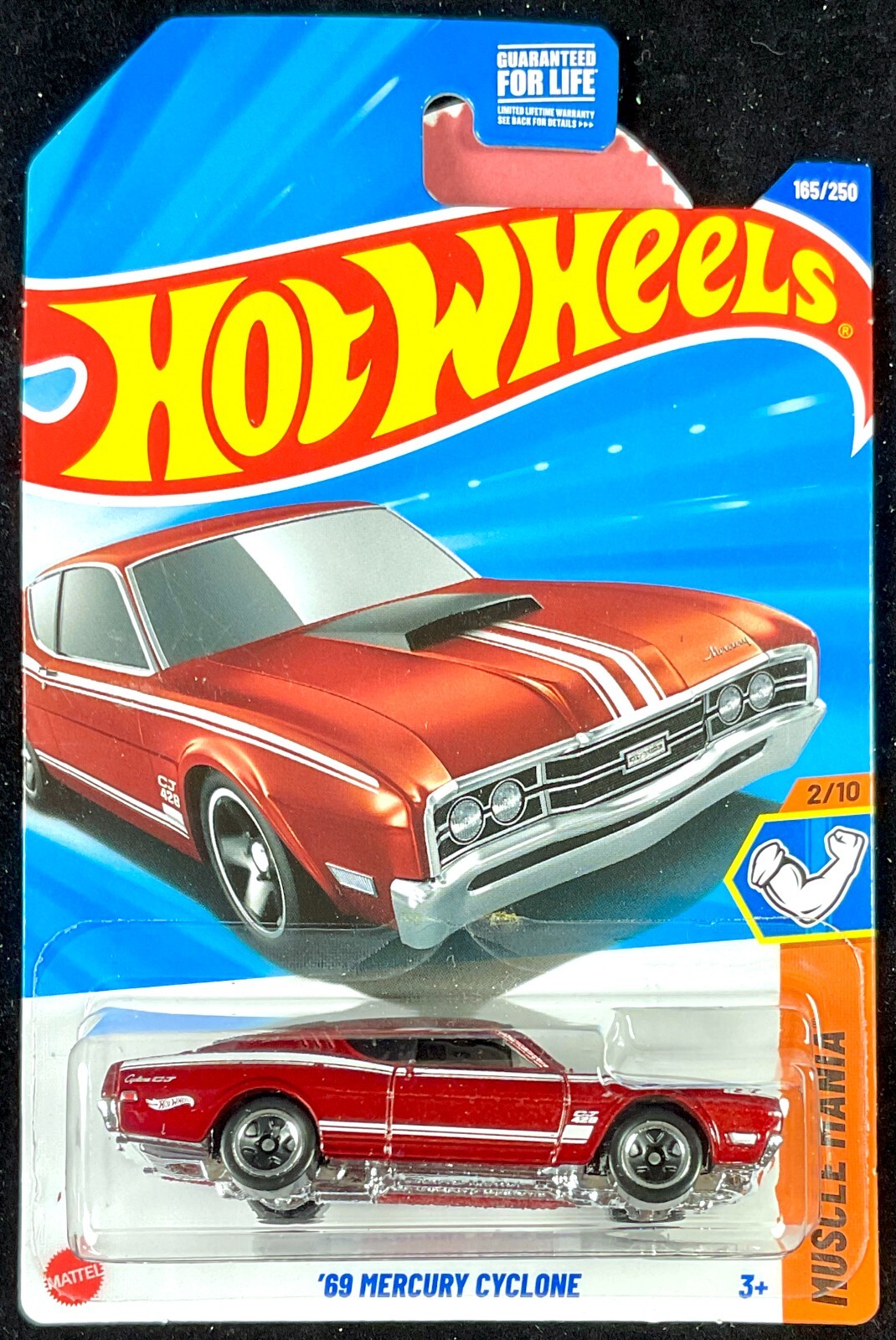 2025 Hot Wheels Ford ‘69 MERCURY CYCLONE, Red,Stripes, Fastback #165 Muscle Car