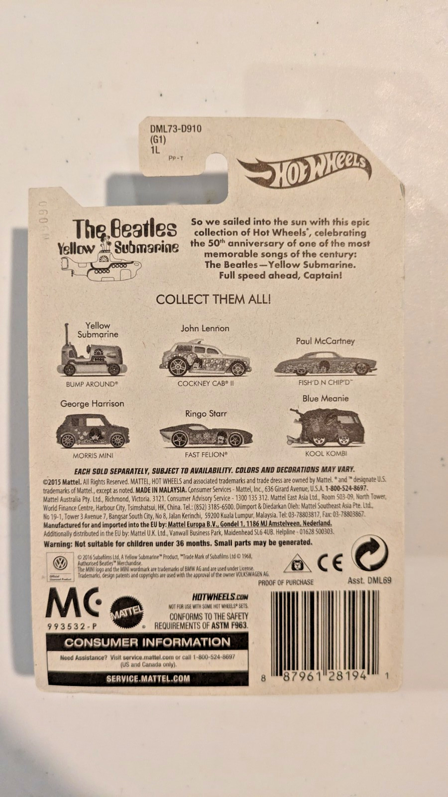 Hot Wheels Beatles Yellow Submarine Lot of 5 Kool Kombi Morris Mini Diecast Cars