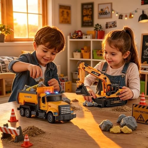 LerBao 2 Pack Large Construction Engineering Truck Toys,Moveable Claw Excavat…
