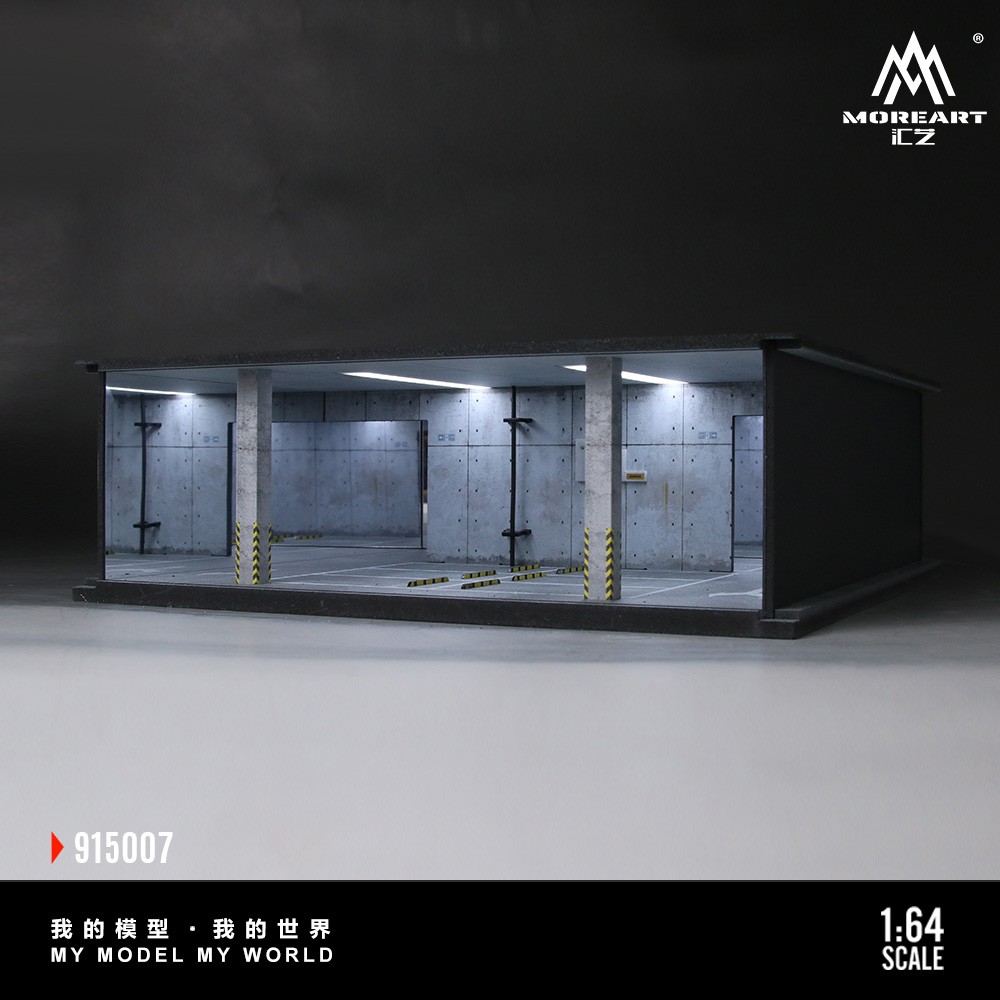 1/64Diorama Diecast Garage Model LED Parking Lot Scene Model Car Display Case US