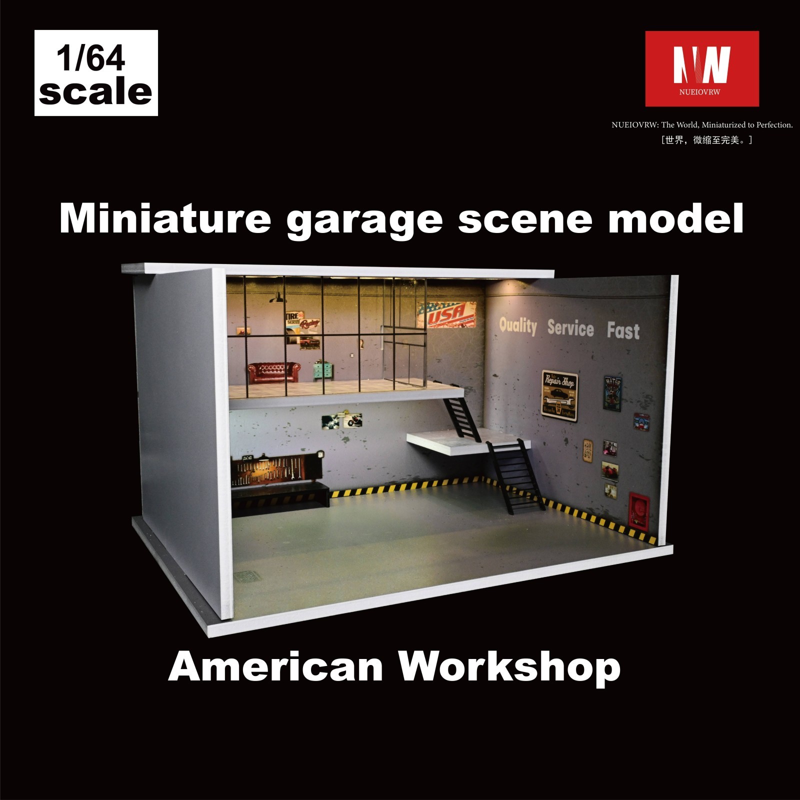 Diorama 1/64 Diecast Car Garage Model LED Lighting Parking Lot Display Case US