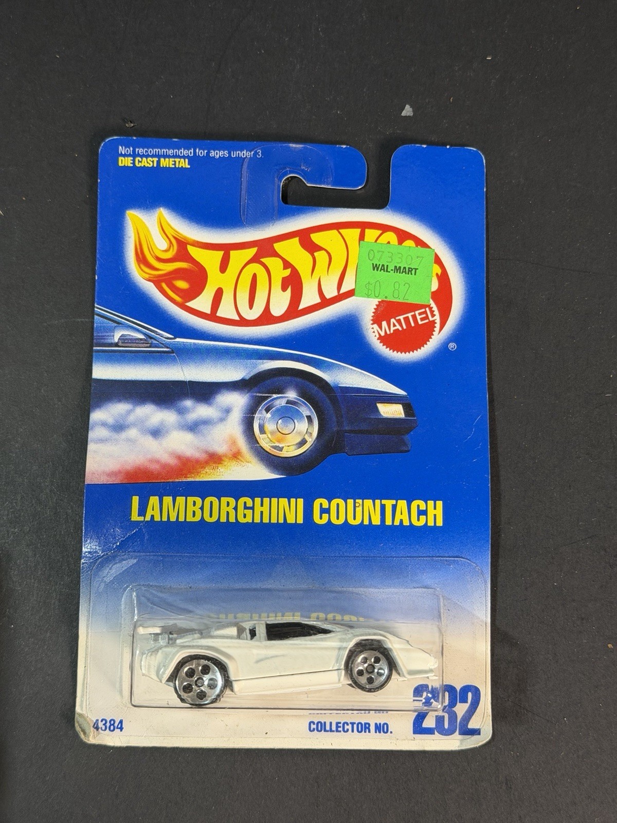 1991 Hot Wheels Lamborghini Countach #60 White UH Wheels True Blue Card