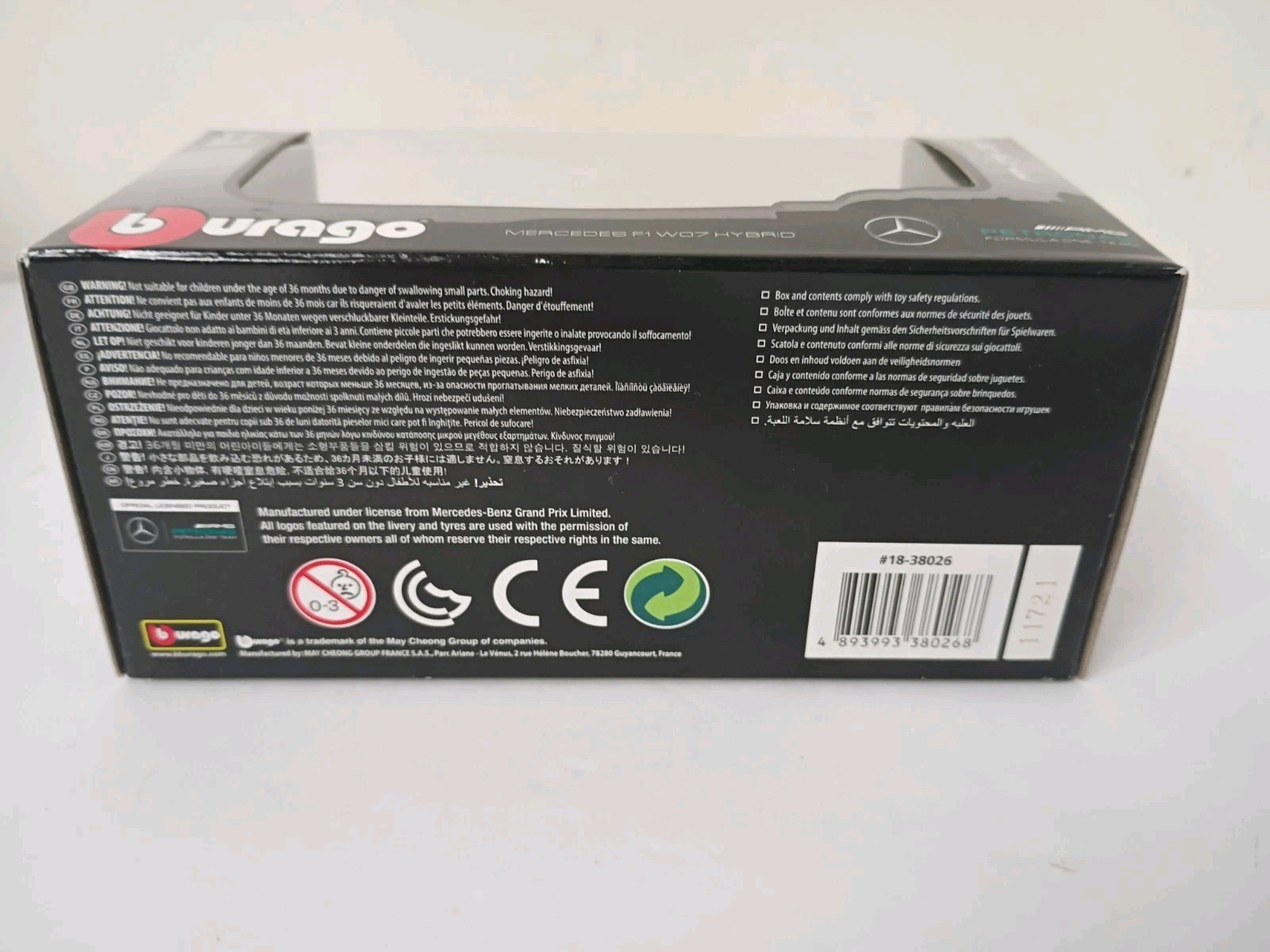 2016 #44 Lewis Hamilton Mercedes AMG W07 Hybrid 1/43 Bburago Formula 1 Diecast