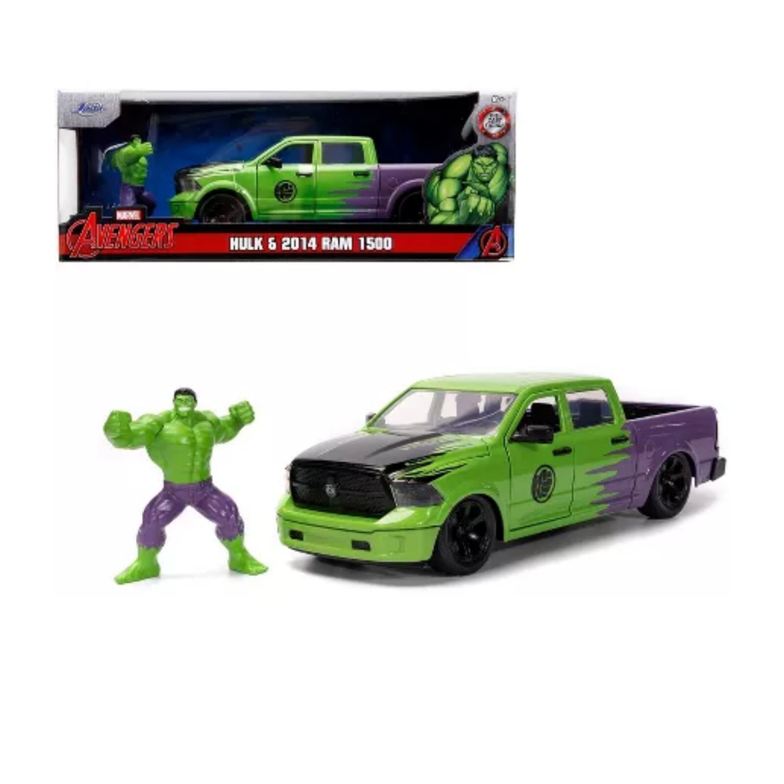 99726 BY JADA 1:24 HULK & 2014 RAM 1500 MARVEL AVENGERS DIE-CAST GREEN/PURPLE