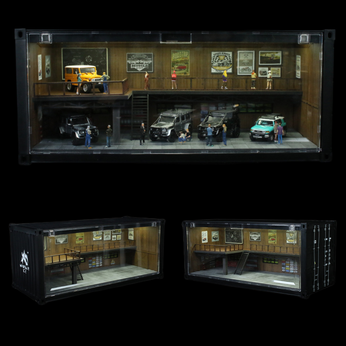 1/64 Diorama Diecast Model LED Garage Container Street Buildings Display Case