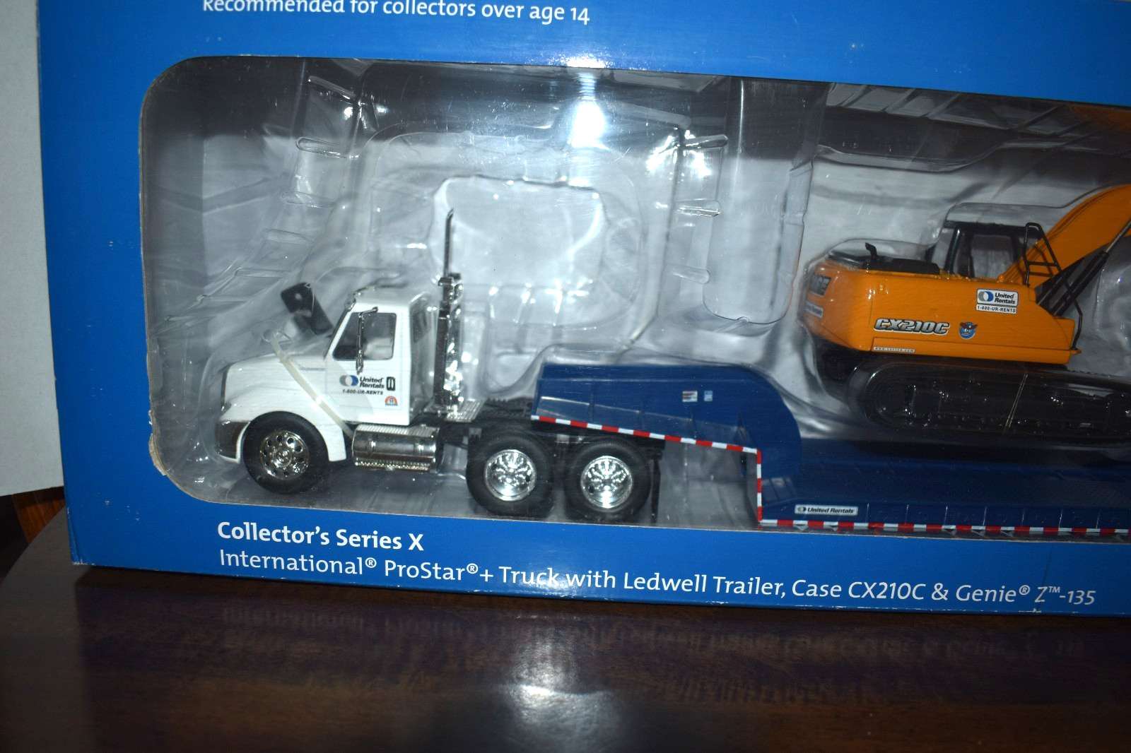 United Rental IH Prostar Semi Tractor- Ledwell Trailer-Case CX210C-Genie Z-135