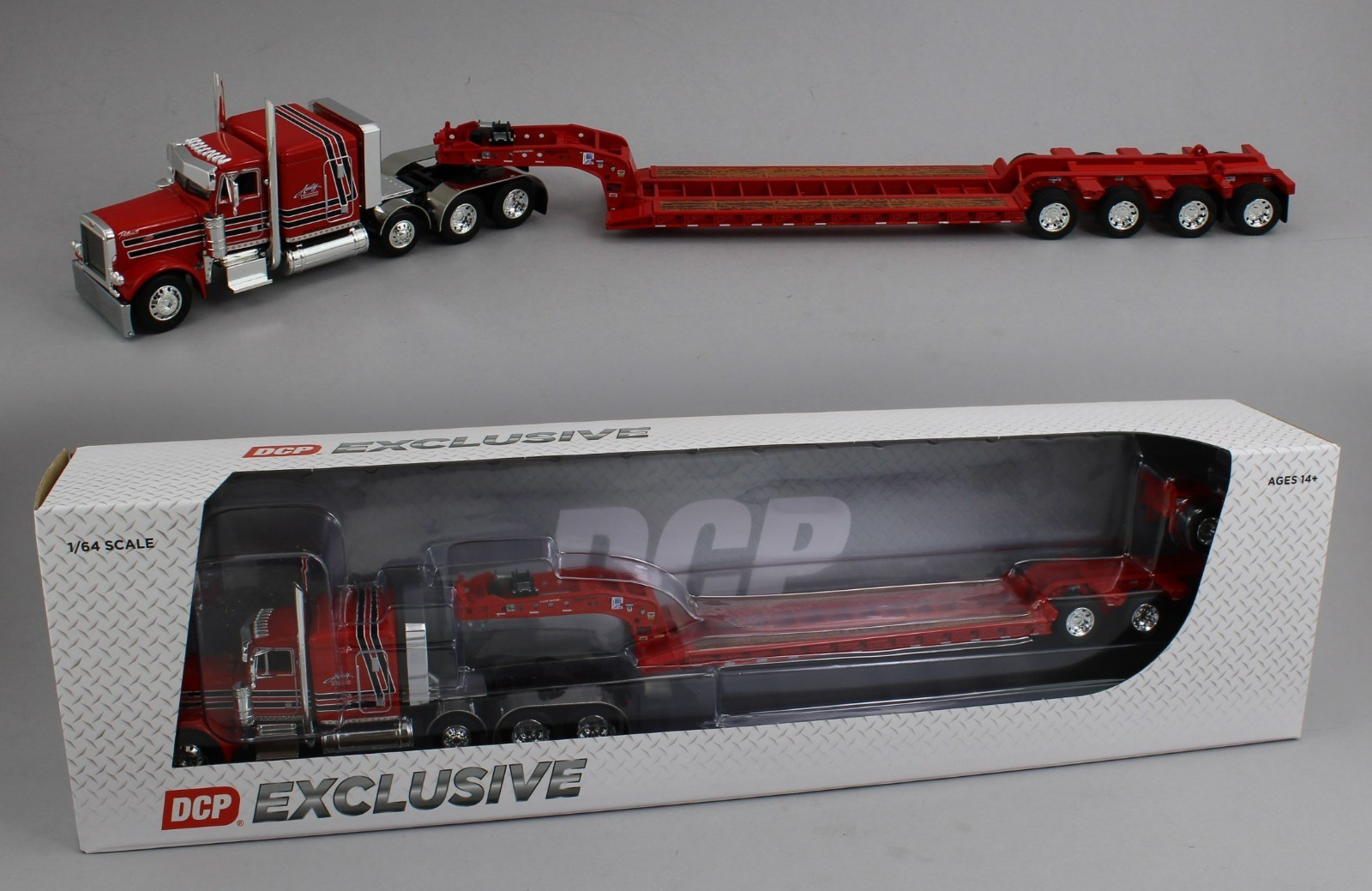 DCP 1:64 *ANTY TRUCKING* Peterbilt 379 63″ Flattop w/Tri-Axle LOWBOY Trailer NIB