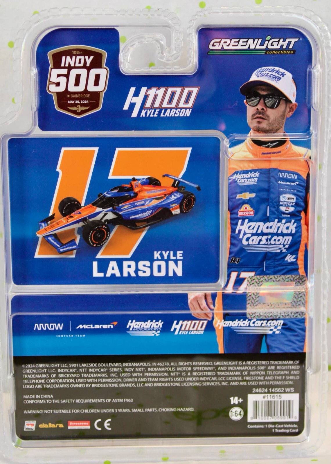 2024 GREENLIGHT #17 Kyle Larson Indianapolis 500 Rookie Of The Year Edition NOC