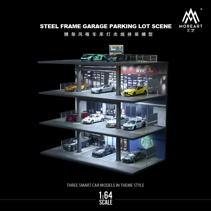 Diorama 1/64 Diecast Car Garage Model LED Street Parking Lots Buildings Scene US