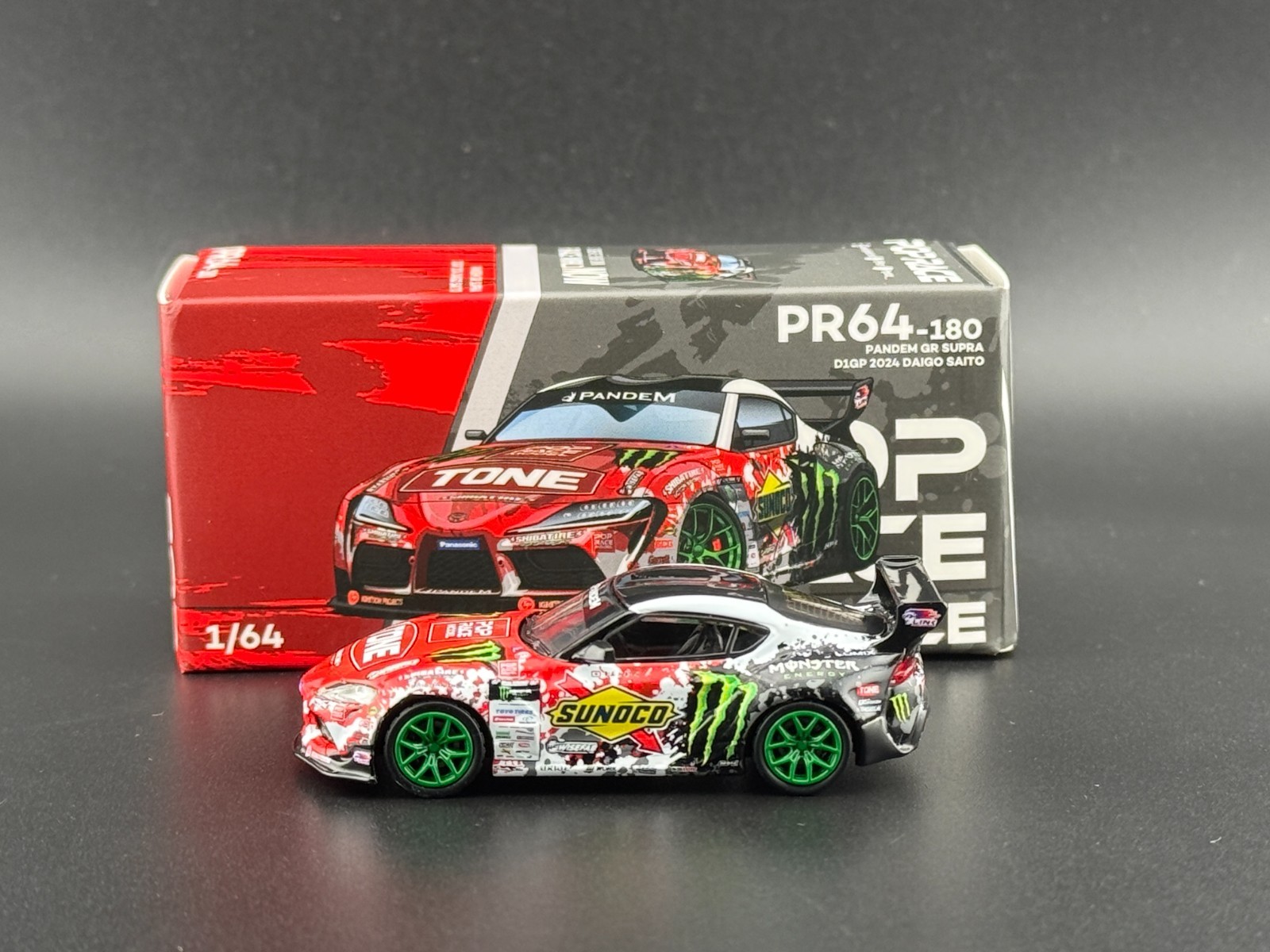 Pop Race Pandem GR Supra Daigo Saito D1GP 2024 Green Wheels Ver. 640180 1/64