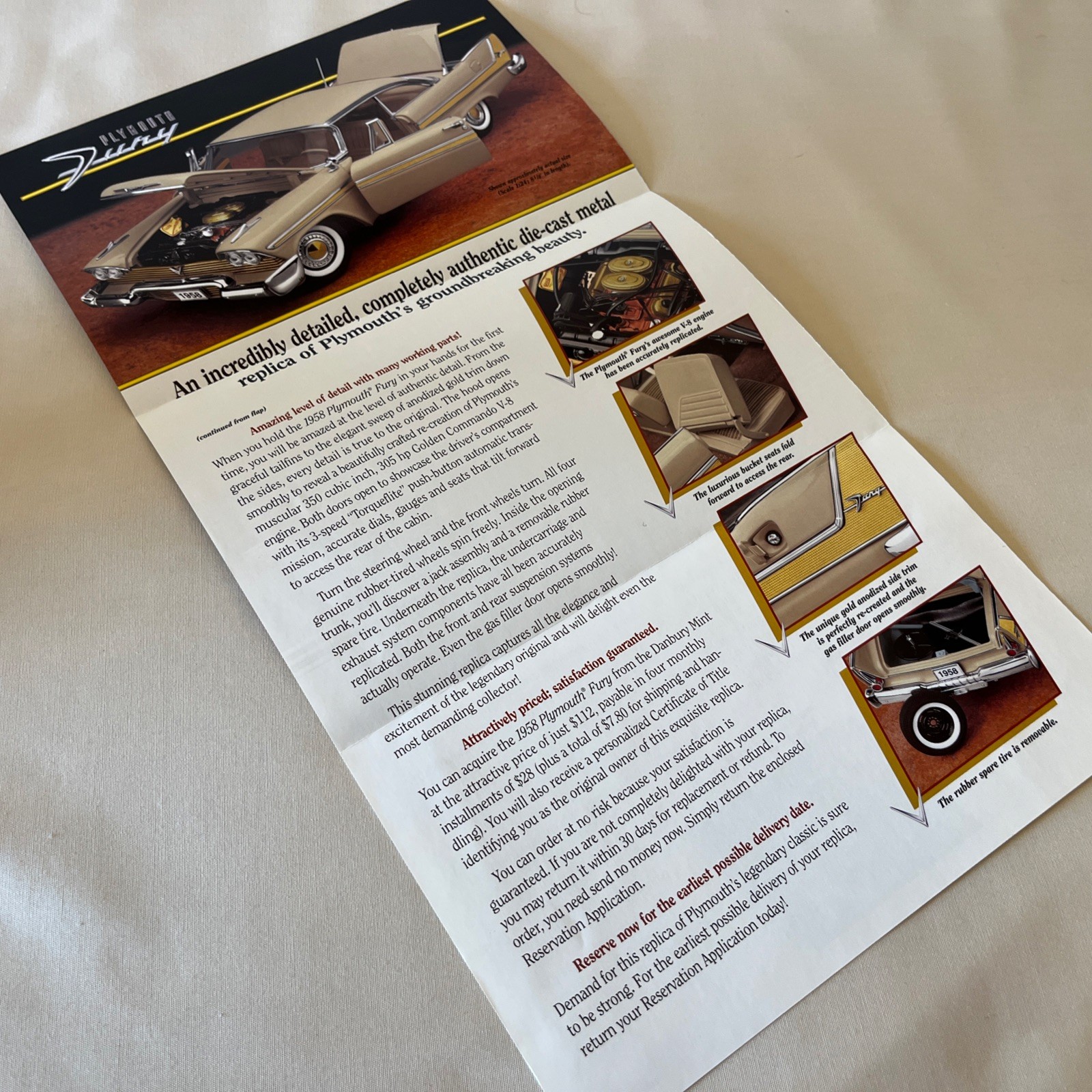 Danbury Mint 1958 Plymouth Fury Brochure Paperwork Only 1:24
