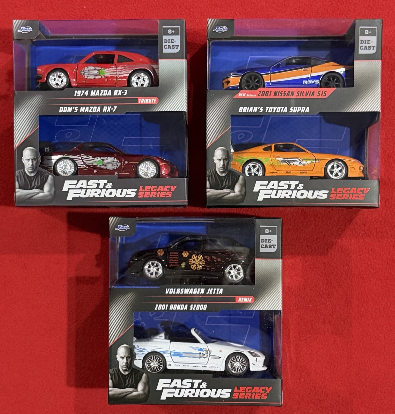 Jada Fast & Furious (Lot of 3) Rx-3, RX-7, Silvia, Supra, Jetta, S2000