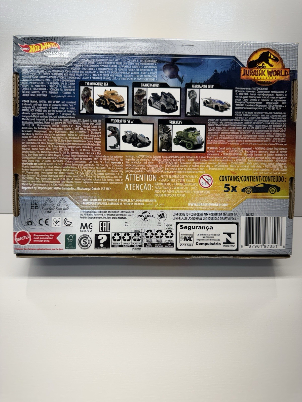 NEW Hot Wheels Character Cars 5 Pack Jurassic World Dominion Collectible Box Set