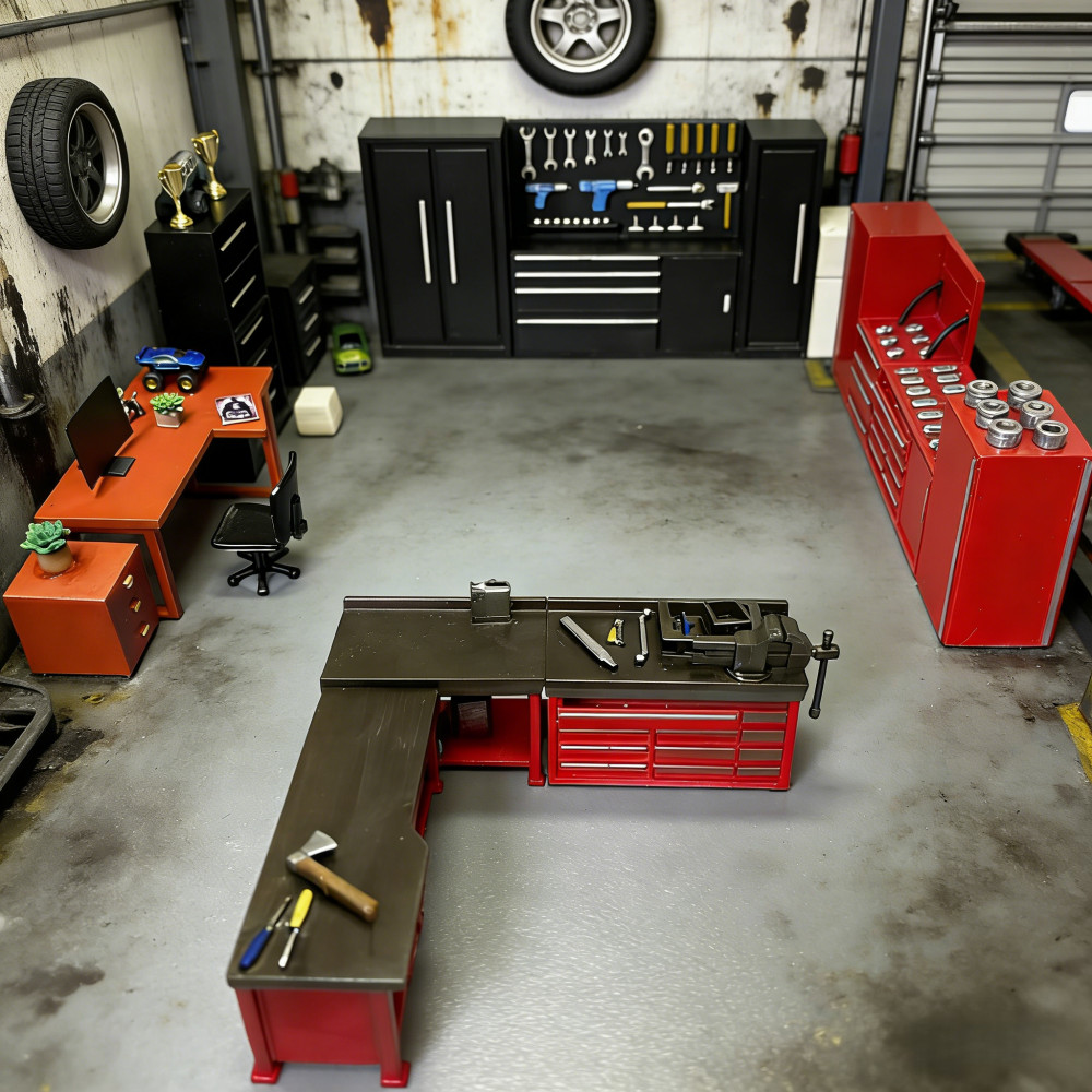 1/64 Diorama Car Garage Workbench Set Car Repair Workshop Display Props Model US