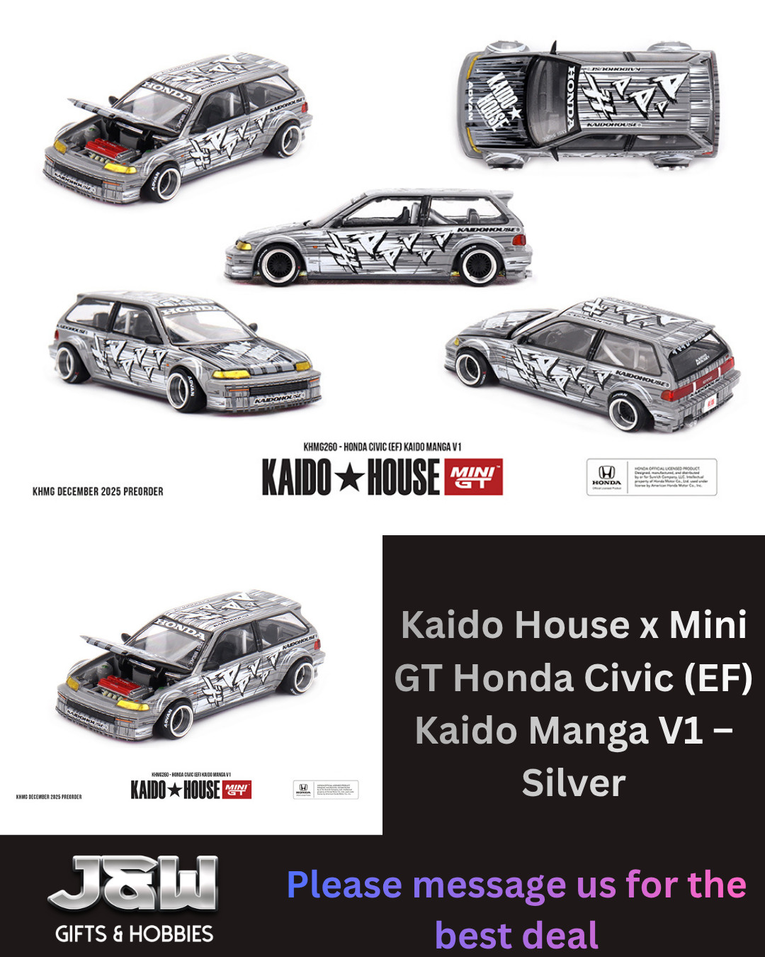 Kaido House x Mini GT Honda Civic (EF) Kaido Manga V1 – Silver #260 1/64