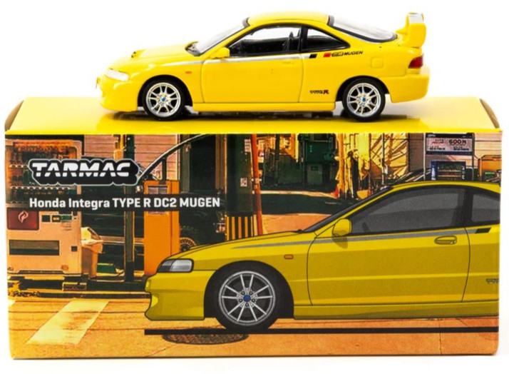 Tarmac Works Sunlight Yellow Honda Integra TYPE R DC2 MUGEN 1:64 T64G-TL059-YL
