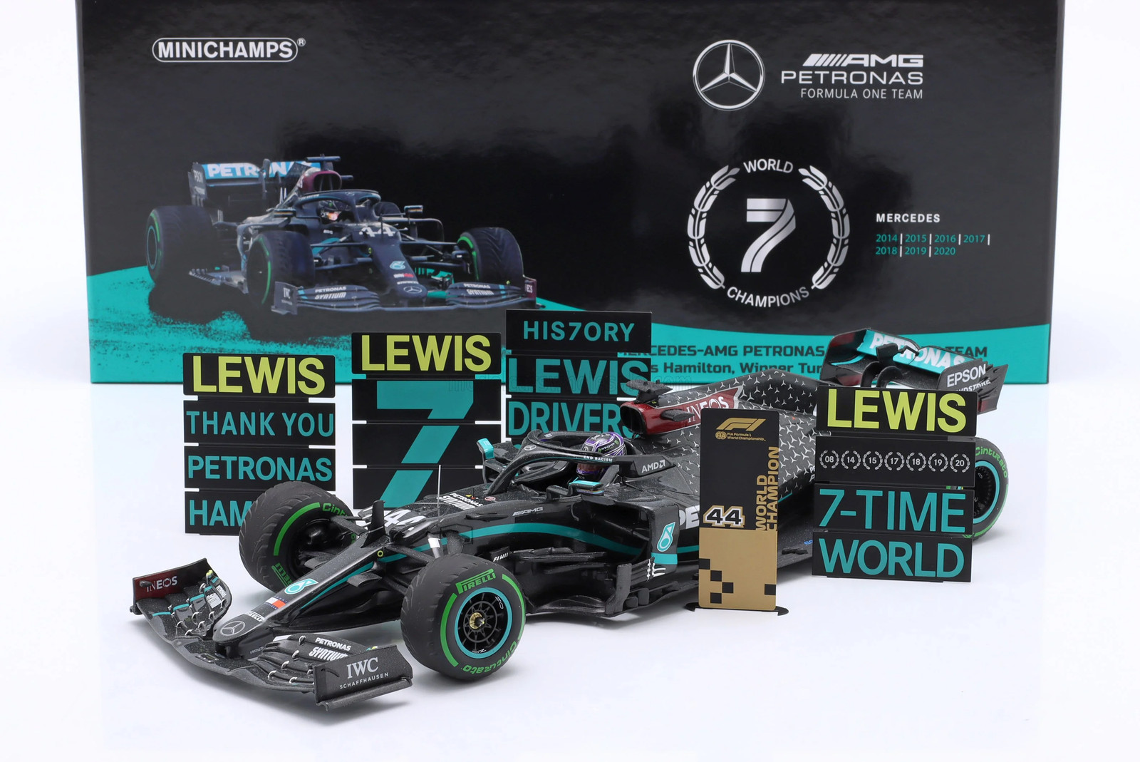1:18 2020 Lewis Hamilton — 7-Time World Champion (Turkish GP) — Minichamps F1