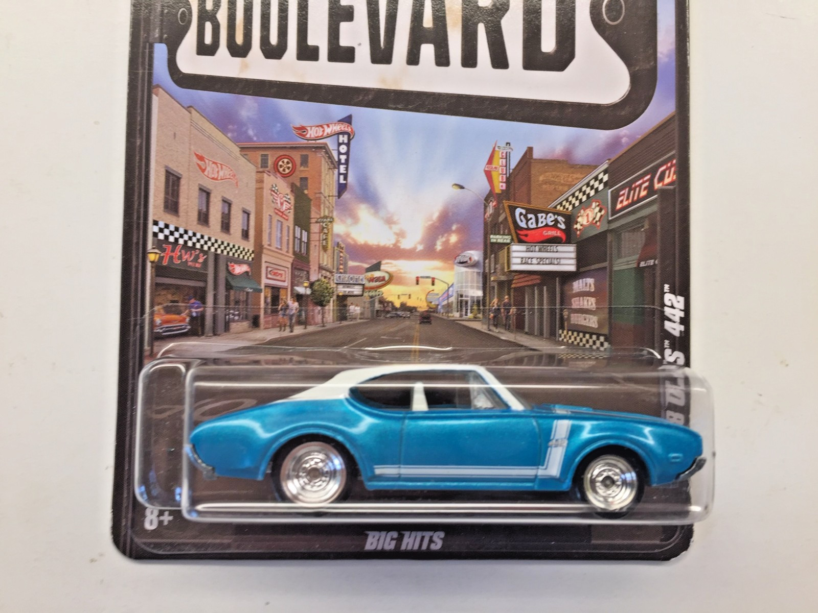 Hot Wheels Boulevard Big Hits ’68 Olds 442 Real Riders 1:64 Blue and White