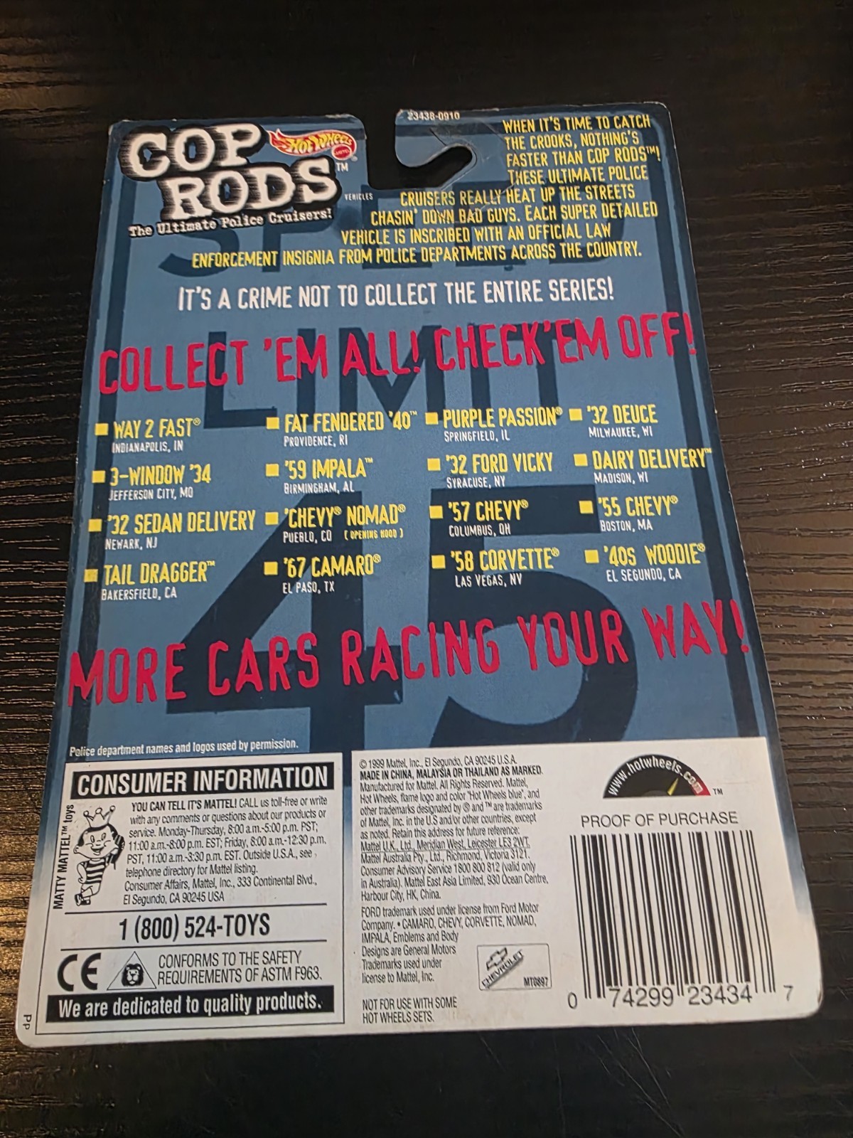 Hot Wheels Cop Rods 1:64 Diecast Police Car Lot Of 8 Bonus Fire Dept. Rod NEW