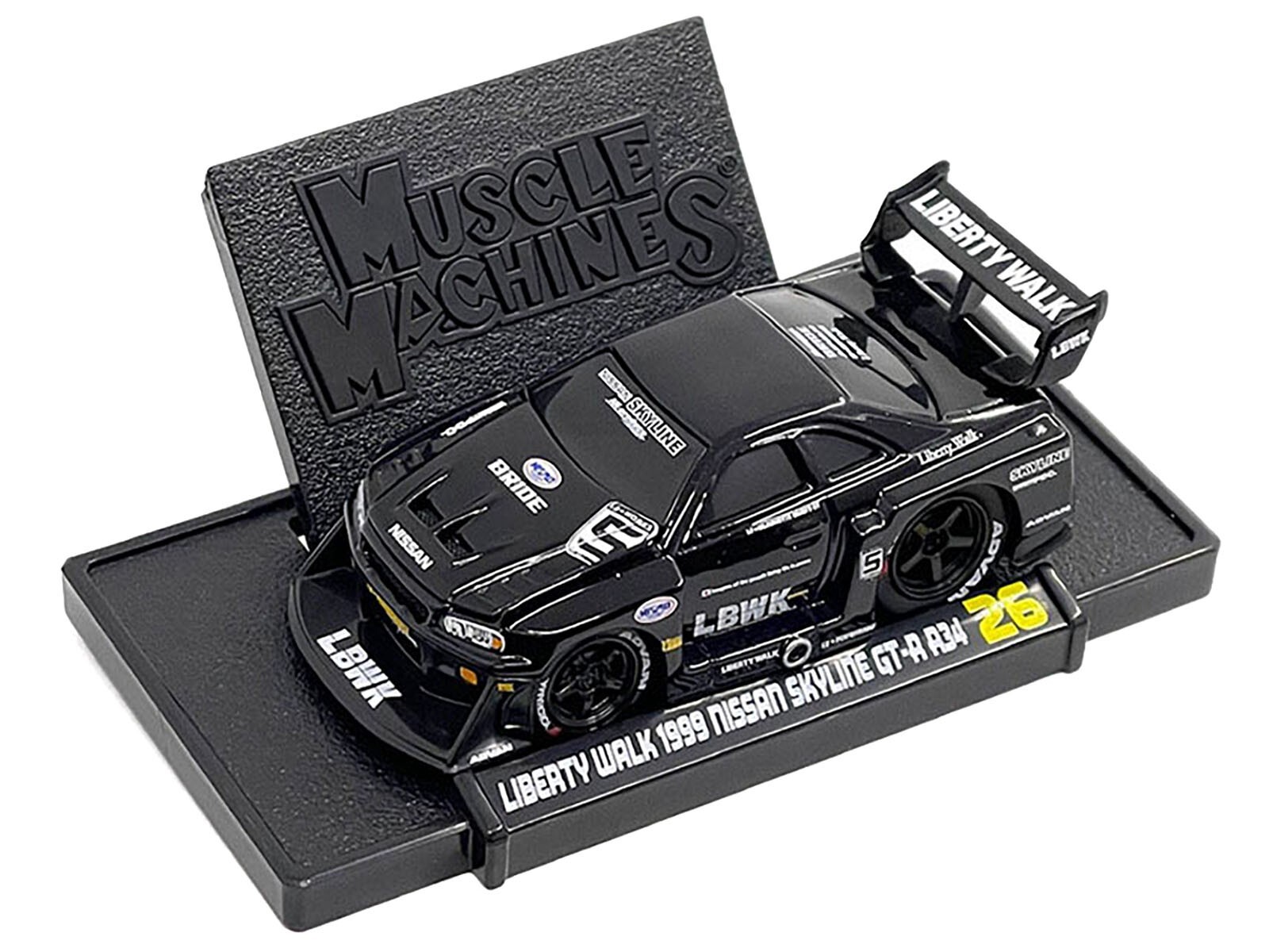 1999 NISSAN SKYLINE GT-R R34 #5 LIBERTY WALK BLACK 1/64 BY MUSCLE MACHINES 15566