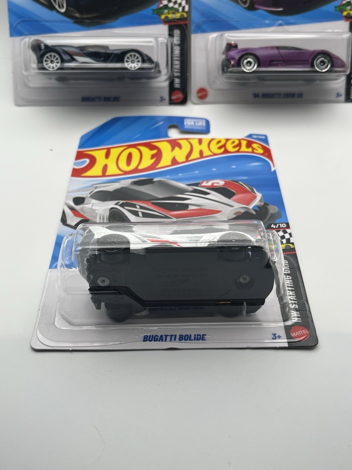 3 Car Hot Wheels Bugatti Lot – ‘94 EB110 SS Purple – Bolide White & Black