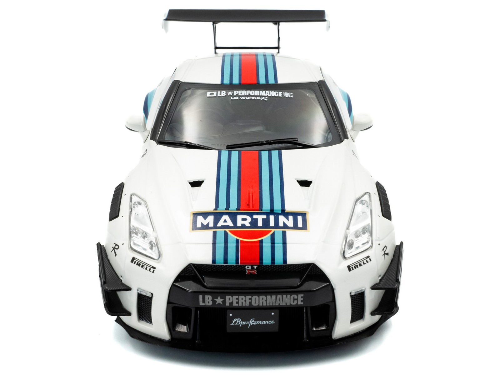 2024 Nissan GT R RHD with Liberty Walk 2.0 Body Kit White Martini Racing 1/18