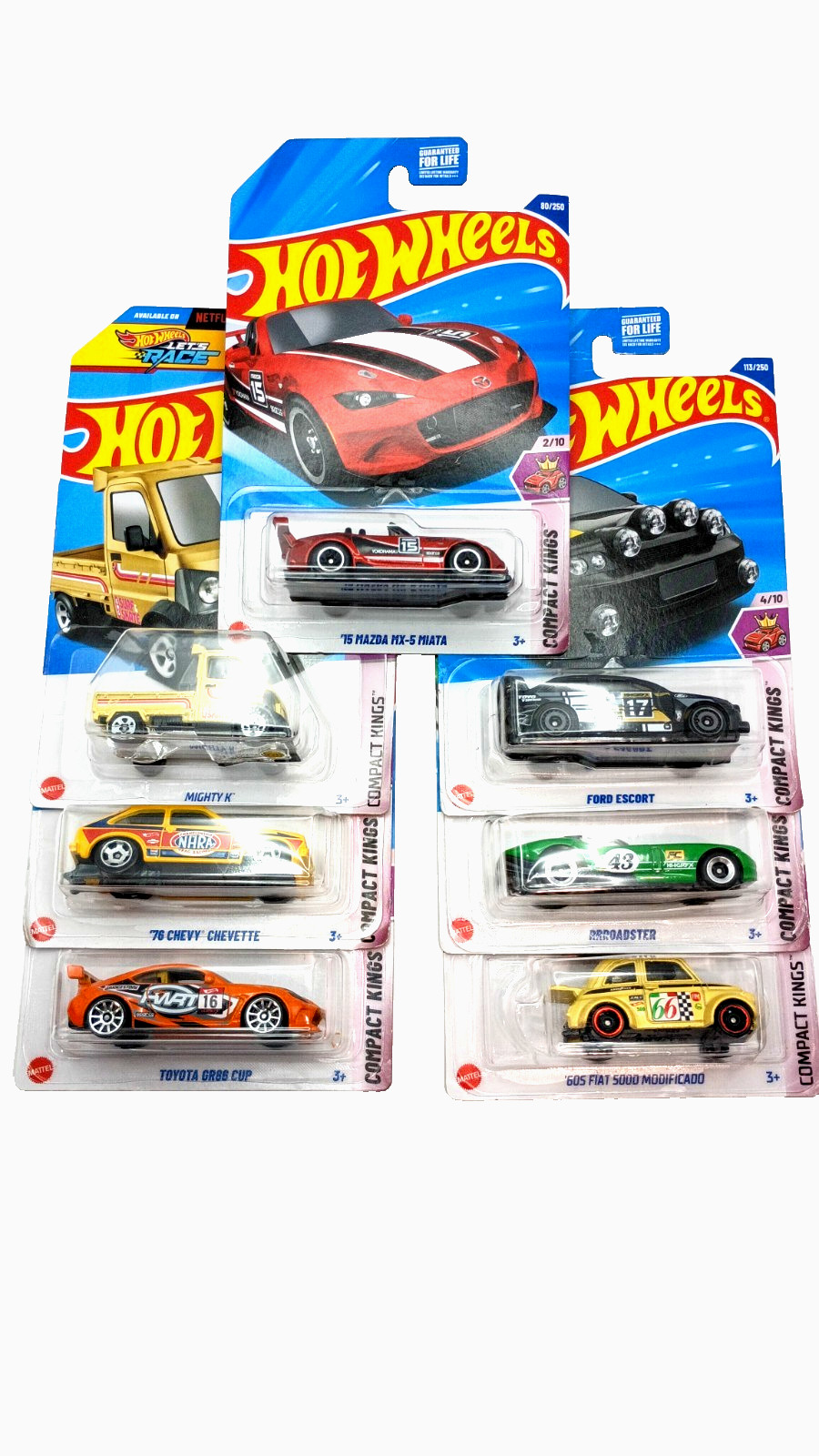 Lot of 7 Hot Wheels Compact Kings Chevy Toyota Ford Mighty K Mazda MX Fiat 500