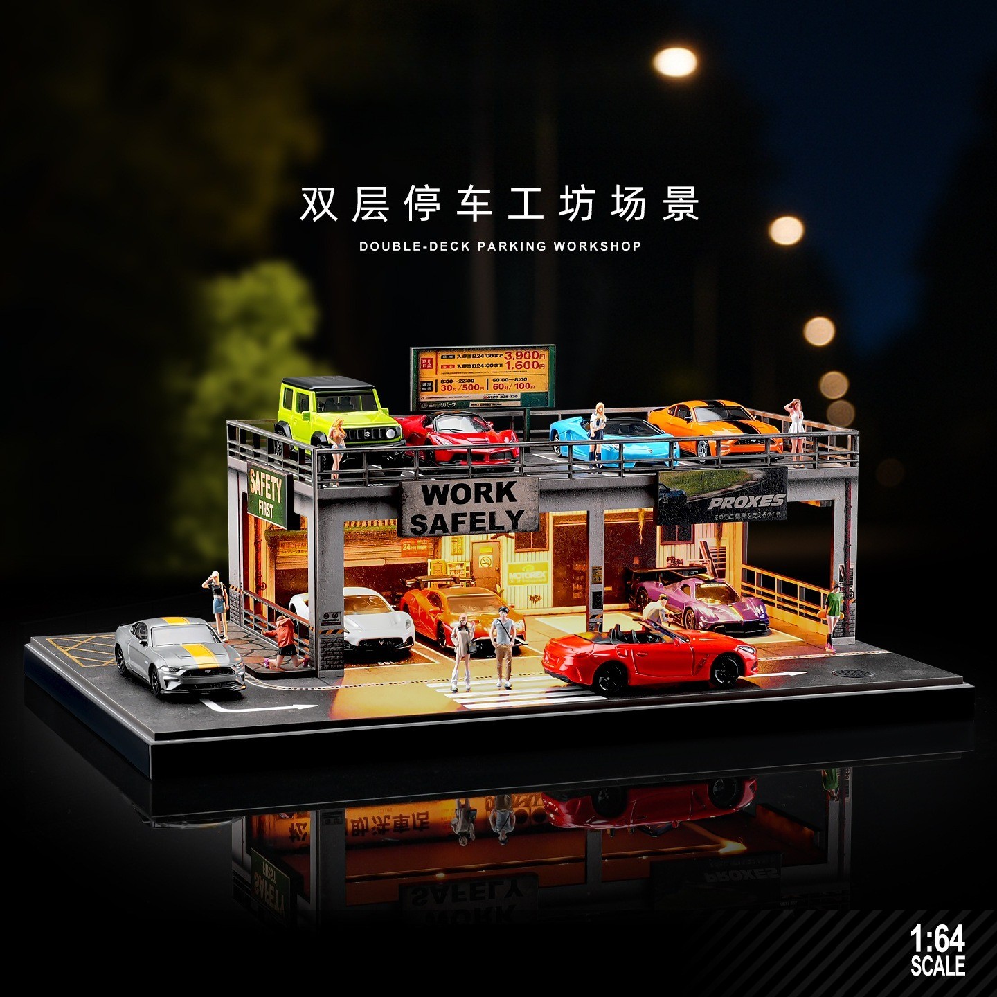 Diorama 1:64 Car Garage Model LED Lighting Repair Shop Building Scene Model Toy