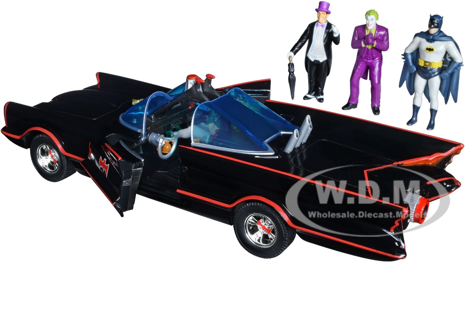 1966 CLASSIC BATMOBILE W/ 4 BATMAN SERIES FIGURES 1/24 DIECAST CAR JADA 33737
