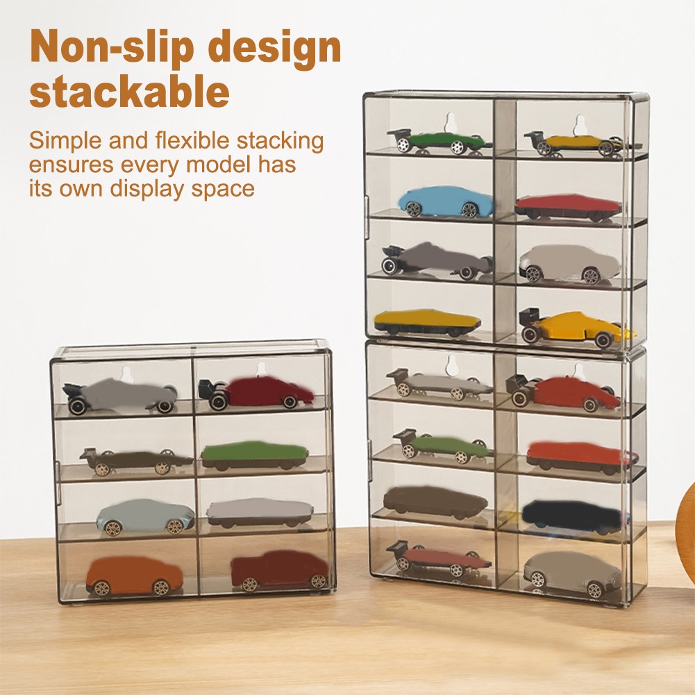 8-Grid Acrylic Display Case Storage Box For 1/64 Scale Diecast Cars Collectibles
