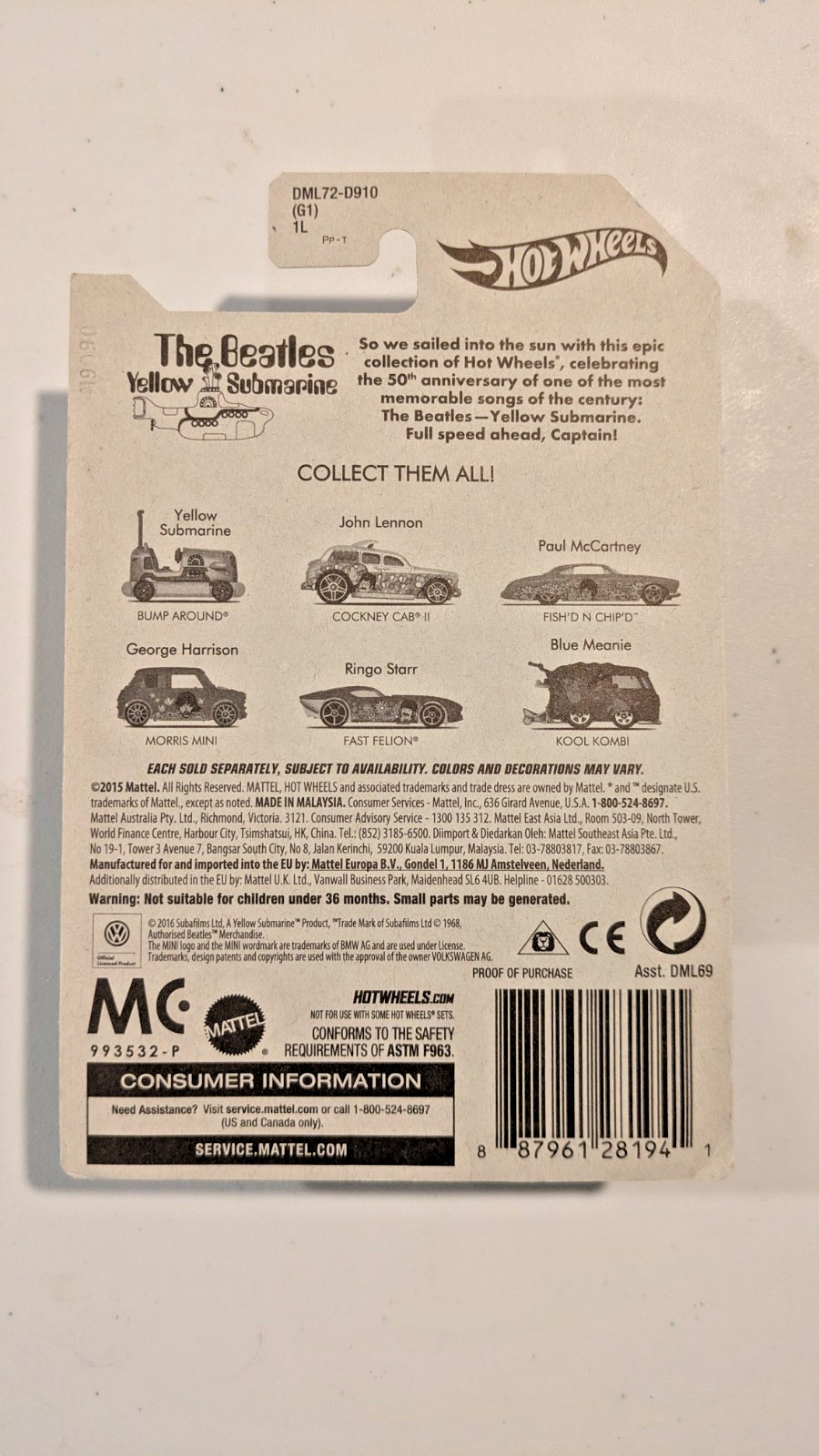 Hot Wheels Beatles Yellow Submarine Lot of 5 Kool Kombi Morris Mini Diecast Cars