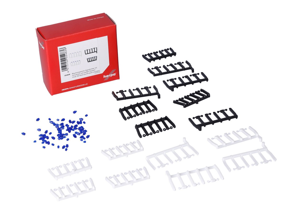HO 1:87 Herpa 54836 Blue signal lights w/ black/white bases 80 pcs.-20x large/s
