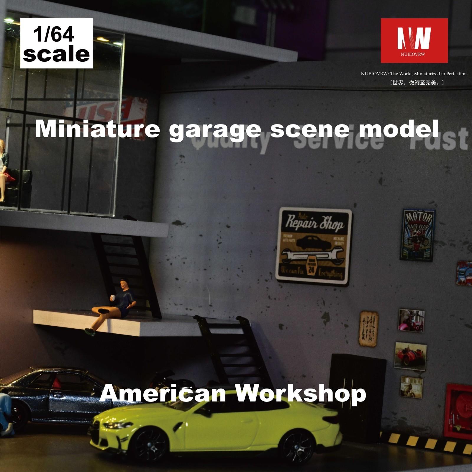 Diorama 1/64 Diecast Car Garage Model LED Lighting Parking Lot Display Case US