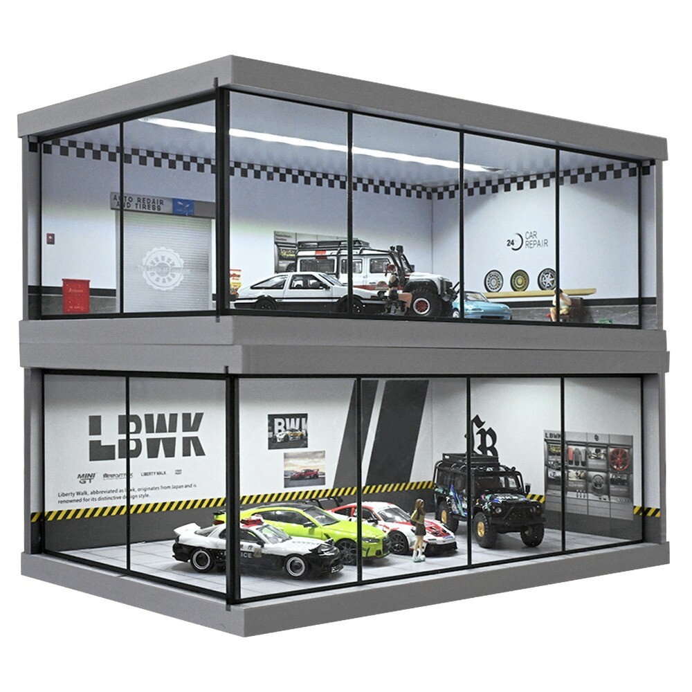 Diorama 1/64 Car Garage Model Lights City Car Showroom Scene Display Model Gifts