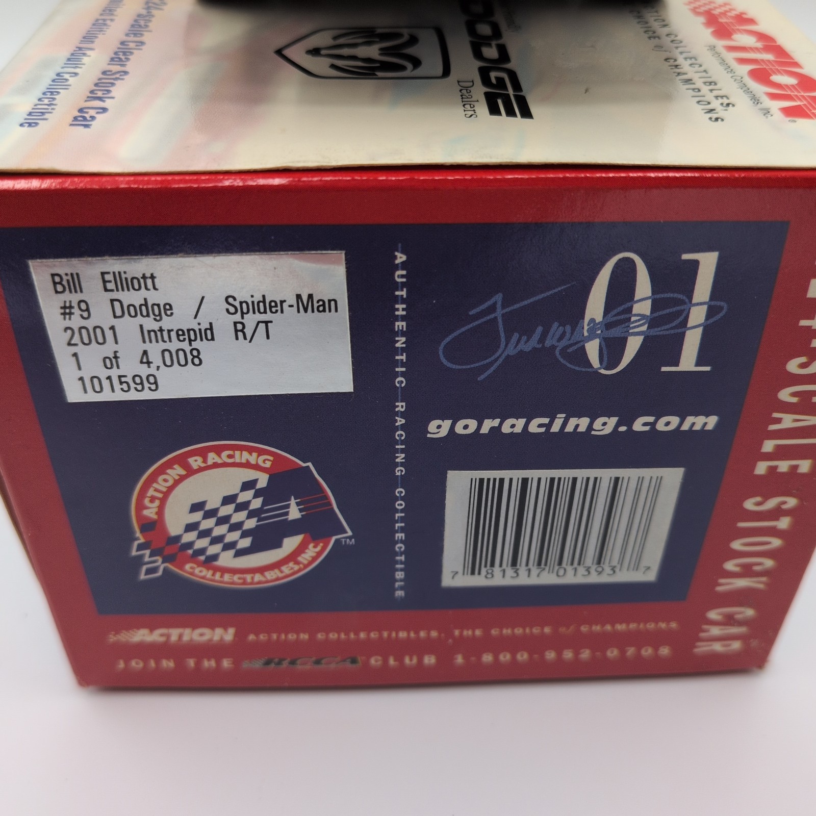Bill Elliott #9 Marvel Spider-Man 2001 Dodge Intrepid Clear Car 1:24 Die Cast