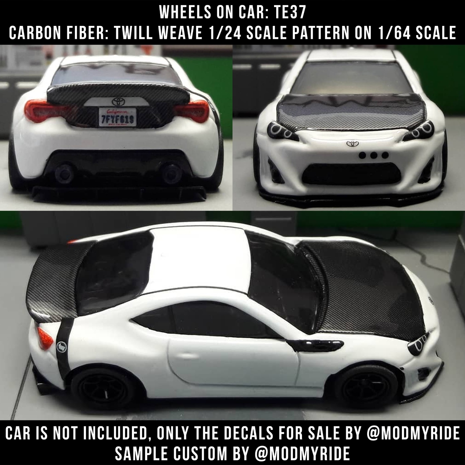 SCALE MOTORSPORT CARBON FIBER WaterSlide Decal 1/12 1/24 1/64 for Hot Wheelz