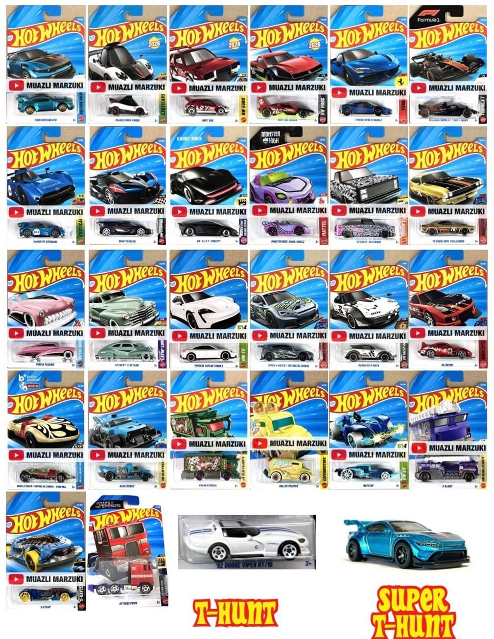 2026 Hot Wheels Complete Set from Mainlines, Treasure Hunt, & Exclusives 1-250