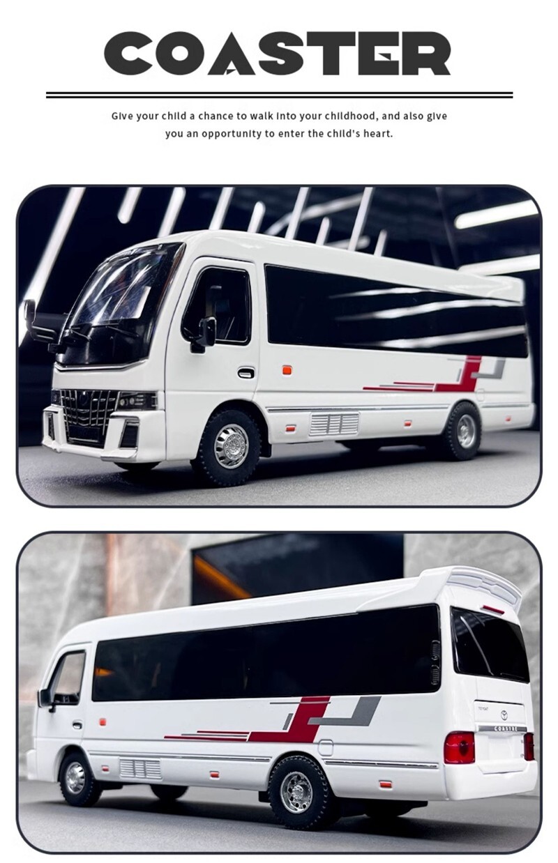 1:32 Alloy Coaster Bus Diecast Model – Sound & Light Toy Vehicle Gift