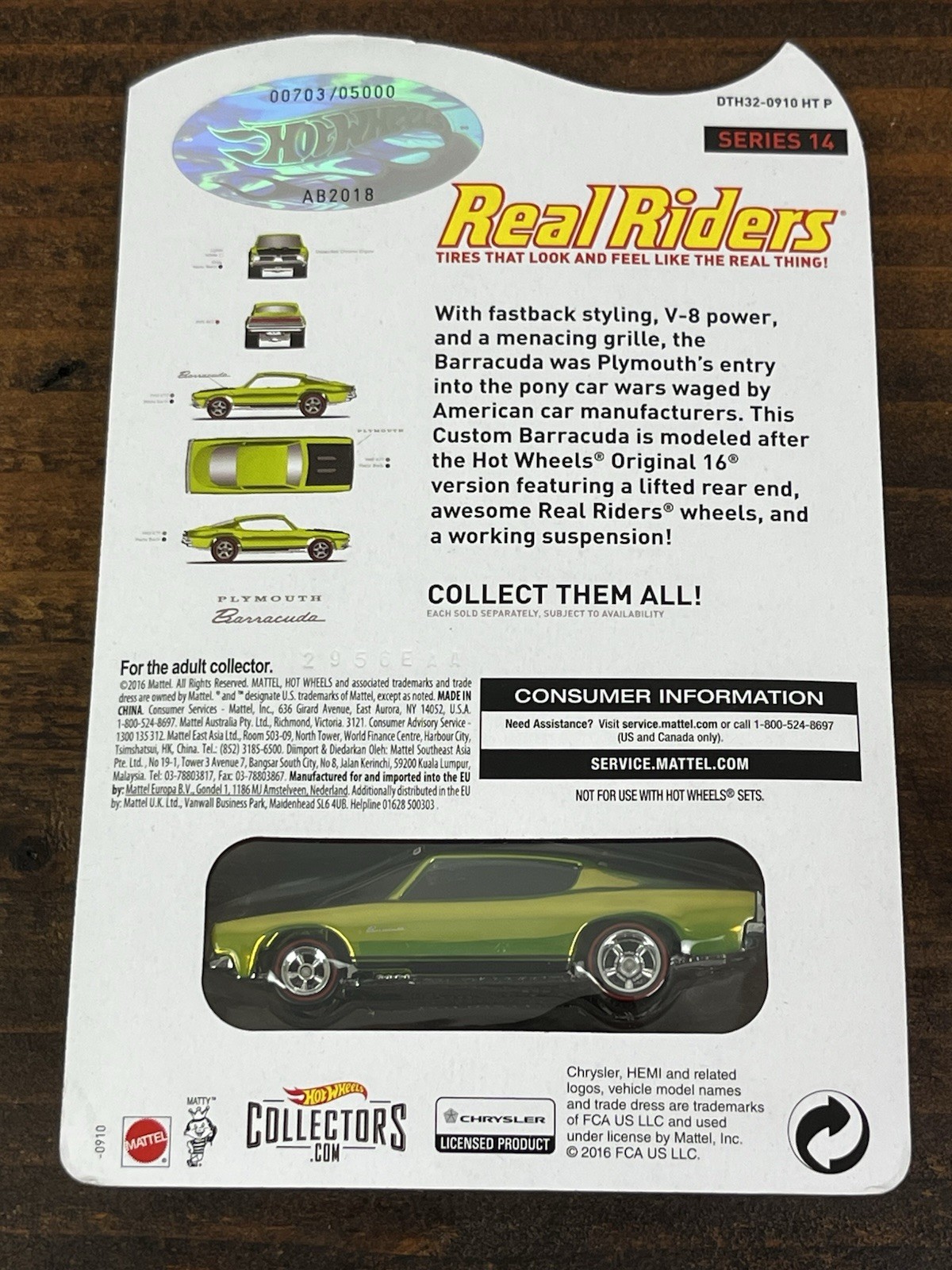 Hot Wheels RLC Real Rider Series 14 Custom Barracuda, Lime Green 0703/5000