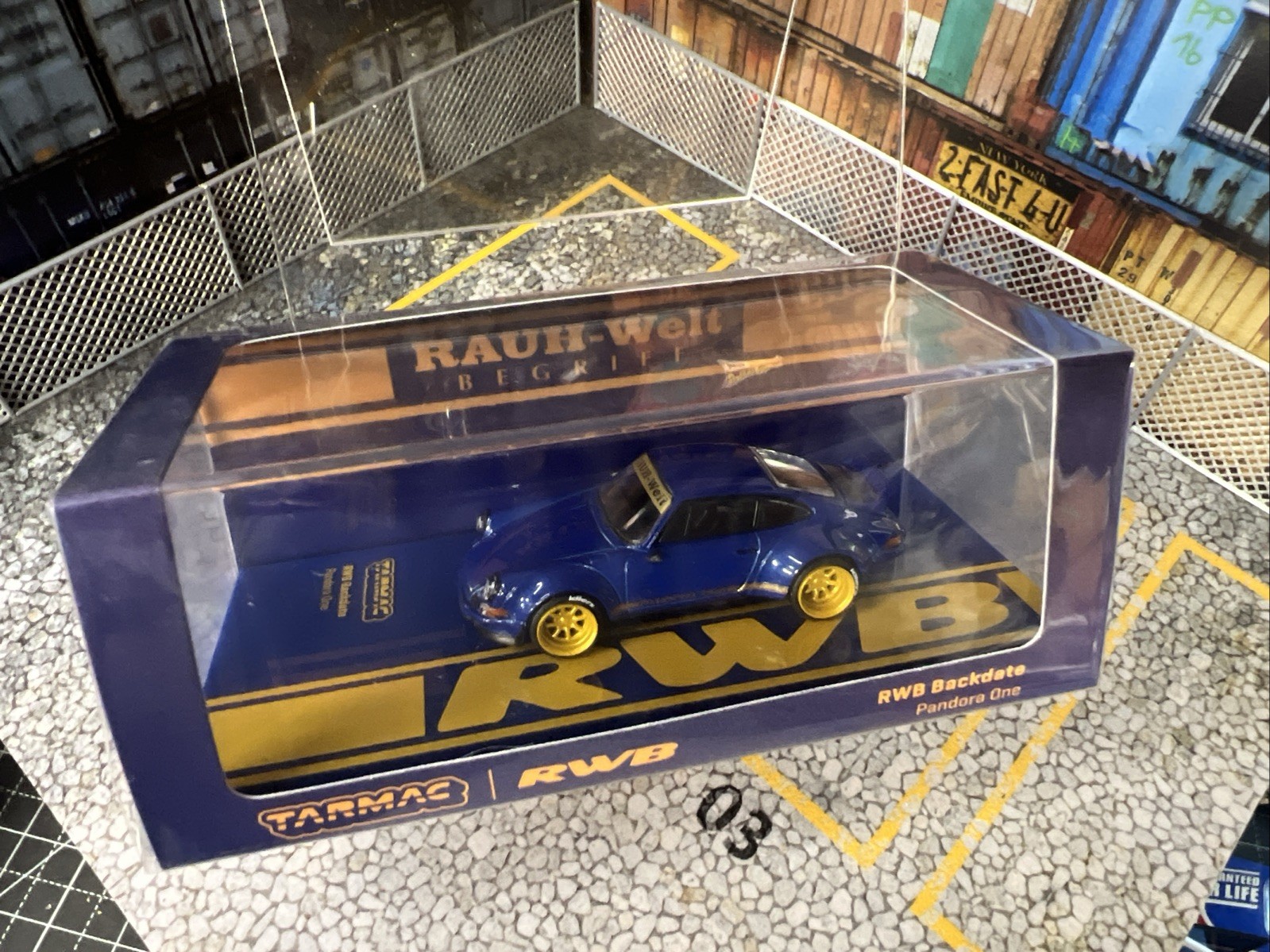 1/64 TARMAC PORSCHE RWB BACKDATE PANDORA ONE BLUE AND YELLOW