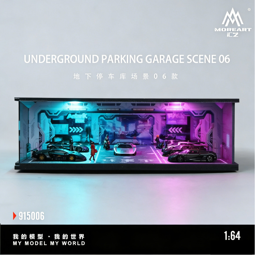 Diorama 1/64 Diecast Garage Model LED Lighting Parking Lot Display Case Scene