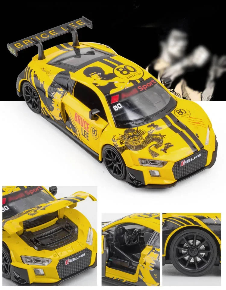 1: 32 Sport R8 LMS CUP Alloy Metal Vehicles Die cast Toy With Sound and Light