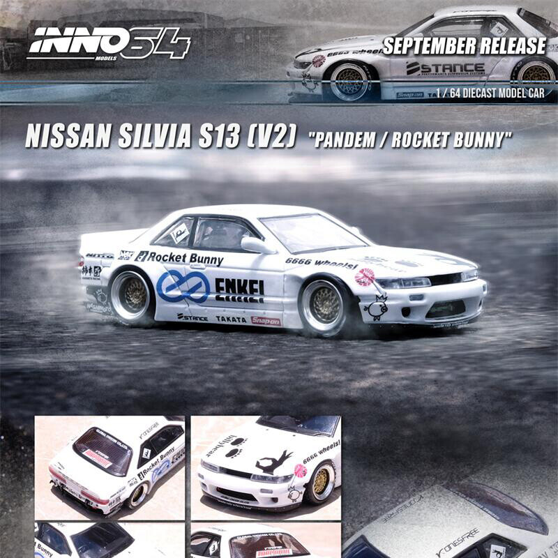 INNO 1:64 NISSAN SILVIA S13 (V2) PANDEM / ROCKET BUNNY White Diecast Model Car