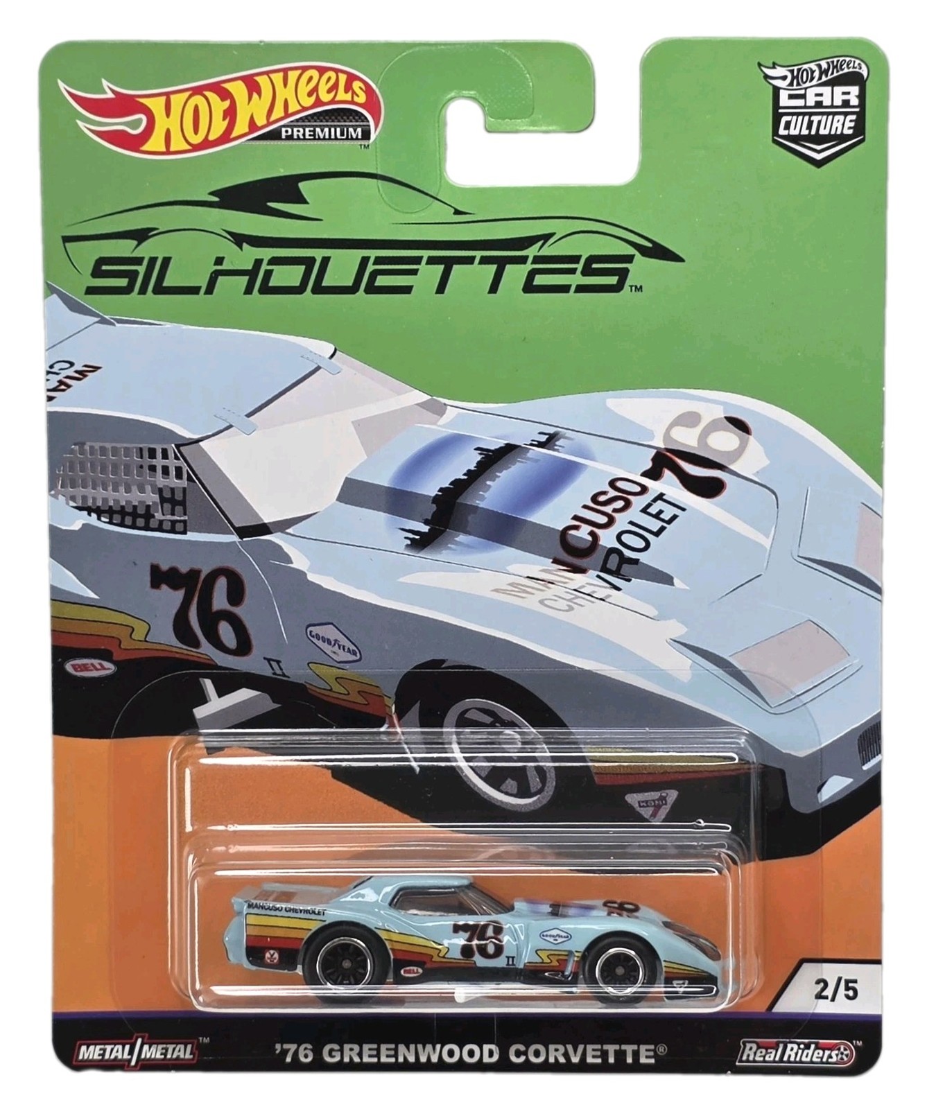 Hot Wheels Premium Car Culture Silhouettes ’76 Greenwood Corvette Light Blue RR