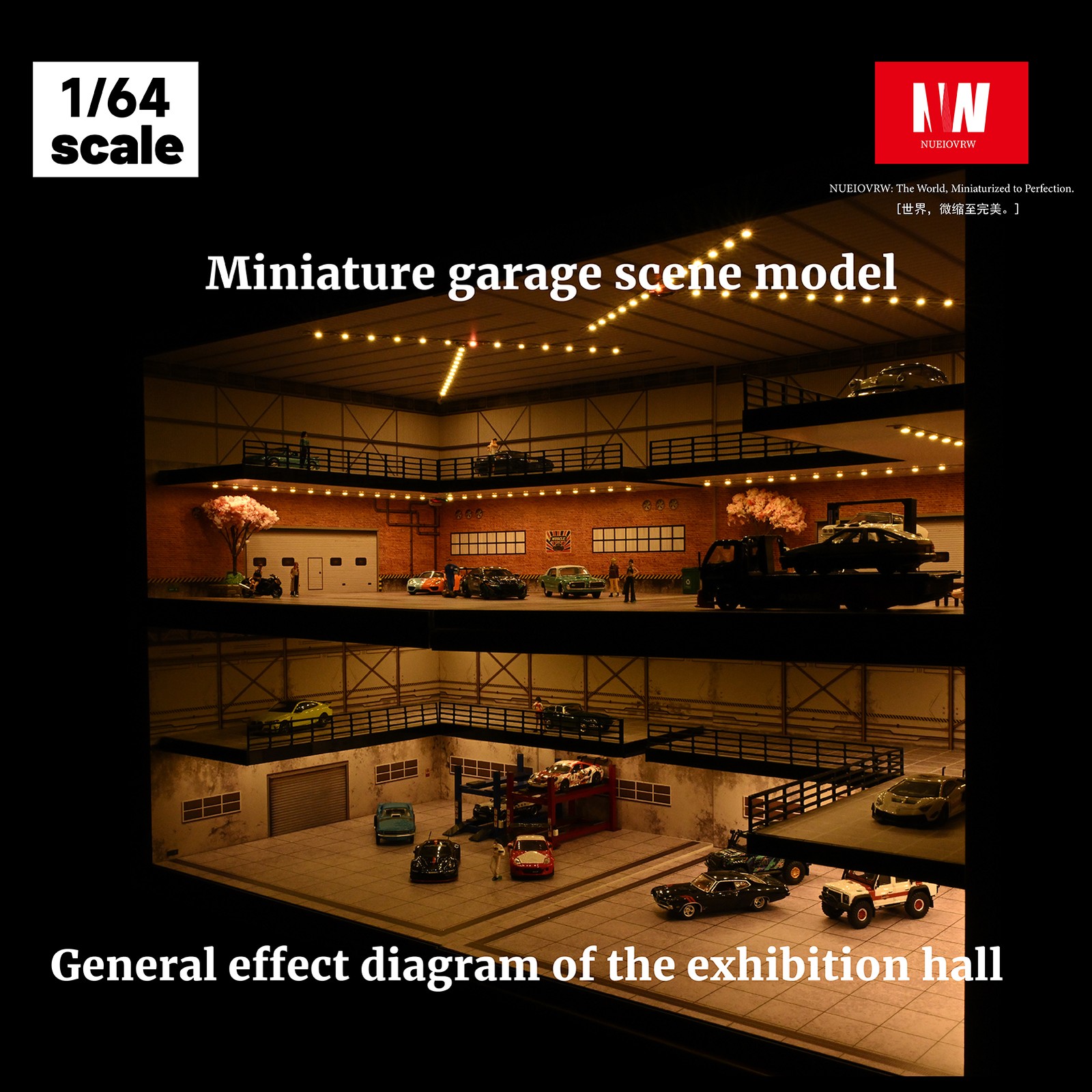 Diorama 1:64 Car Garage Model LED Lighting Street View Building Scene Model