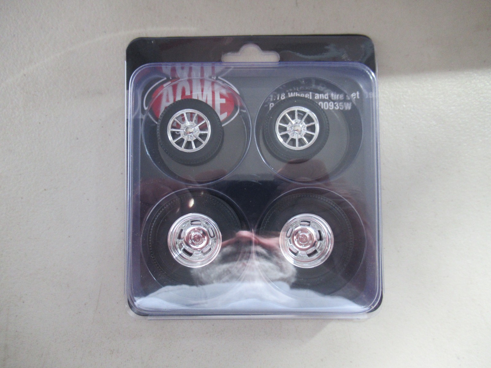 DRAG RACING 1:18 CHROME WHEEL AND TIRE SLICKS SET ACME A1800935W VINTAGE RACE
