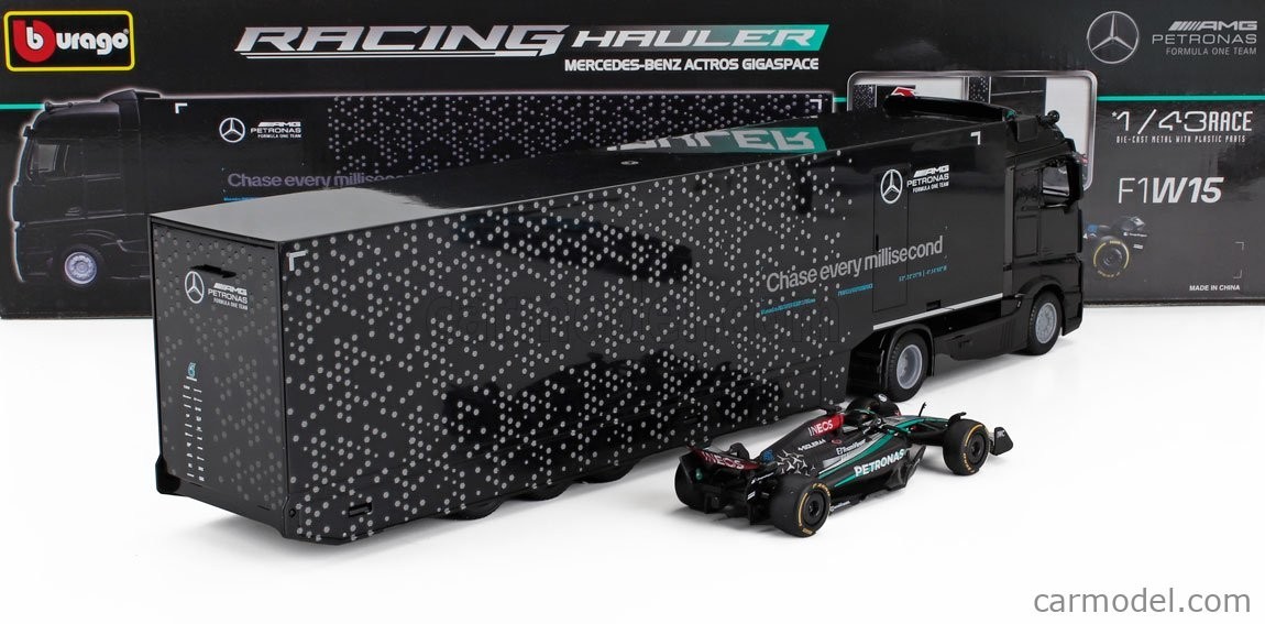 Bburago 1:43 Mercedes-Benz Actros Gigaspace & F1W15 #63 Russell – Racing Hauler