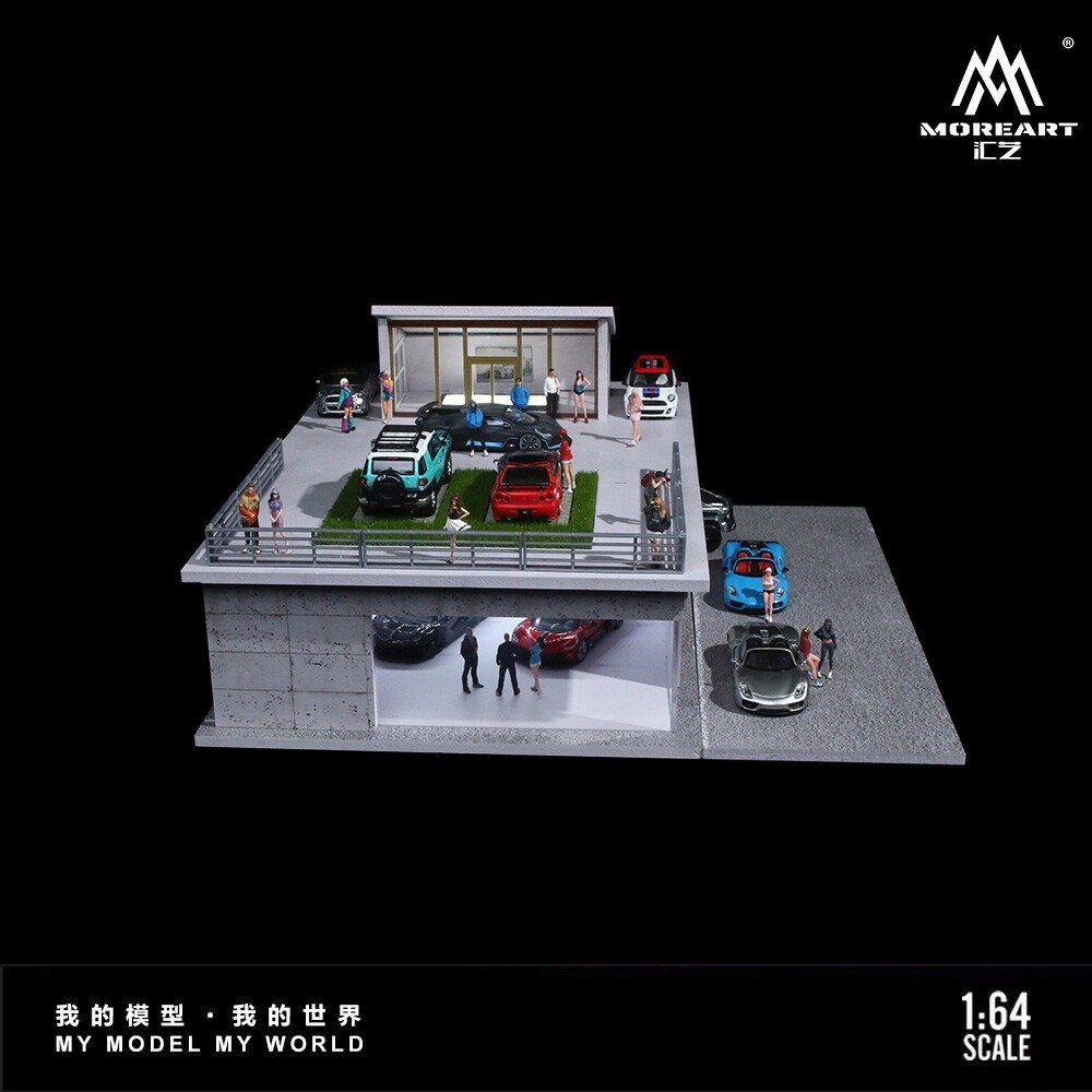 1/64 Diorama Diecast Garage Model LED Lights Display Parking Lot Building Scene