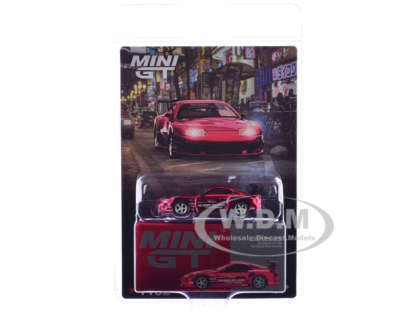 TOYOTA SUPRA (A80) TOP SECRET GT-300 RHD RED CHROME 1/64 BY MINI GT MGT01132