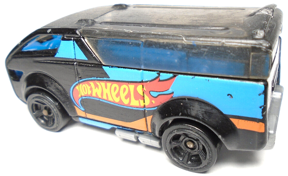 2013 HOT WHEELS BDC73 VANSTER BLACK & BLUE 1:64 DIECAST 2.5 ” VAN W/ ORANGE RED
